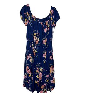 Old Navy NWT Dress Size L Blue‎ Floral Tiered Flowy Short Sleeve Midi Large